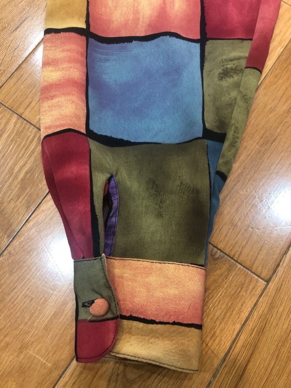 Vintage Le Caviar 80s 90s Abstract Geometric Color Block Blouse Size Small Artsy - Picture 9 of 10